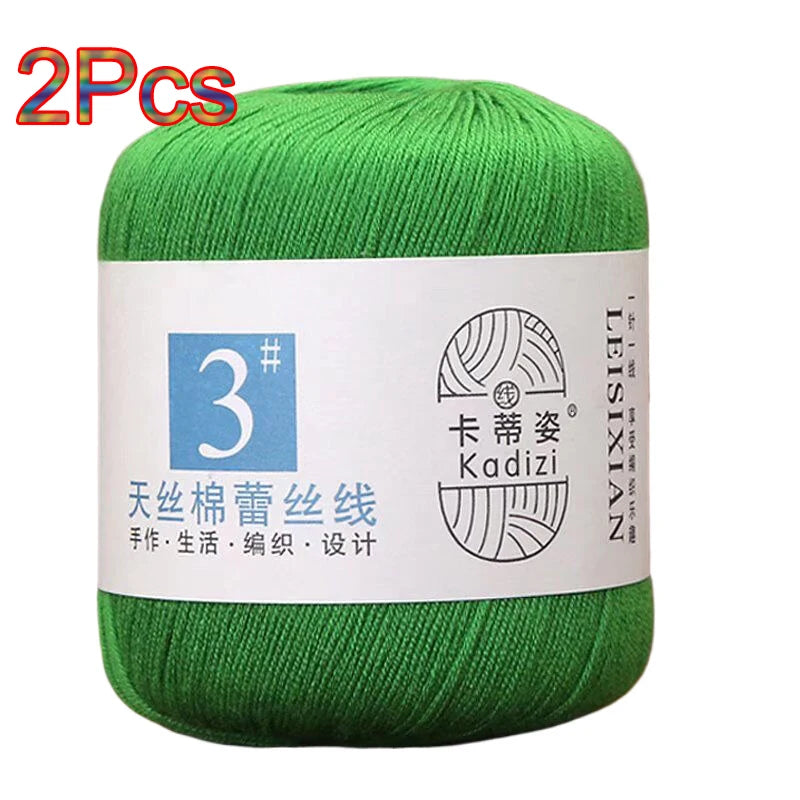 100% Mercerized Cotton Lace Yarn Threads for Crochet and Knitting - 2Pcs Embroidery Craft Set