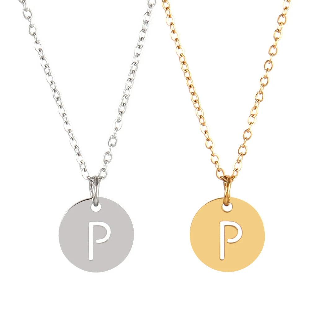 Stainless Steel A-Z 26 Initials Name Necklace Alphabet Round Pendant Letter Necklaces For Women Choker Jewelry Gifts Wholesale