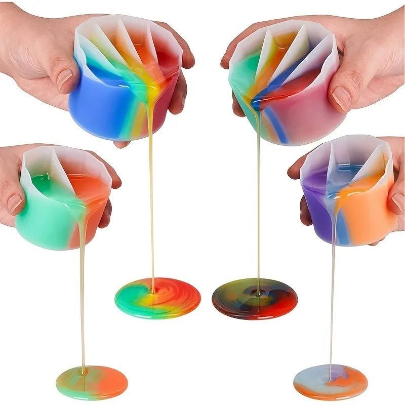 Round Silicone Split Pouring Cups for Fluid Art Reusable, Multi-Color Acrylic & Resin Paint Guide