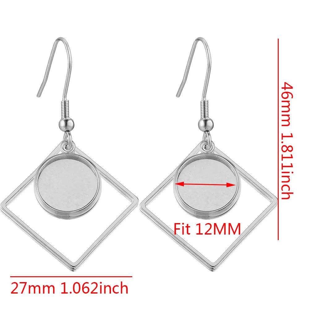 10Pcs Stainless Steel Blanks Hooks Earring Bezel Base Flat Round Ear Wire Pendant Trays Setting for Jewelry Making DIY Craft