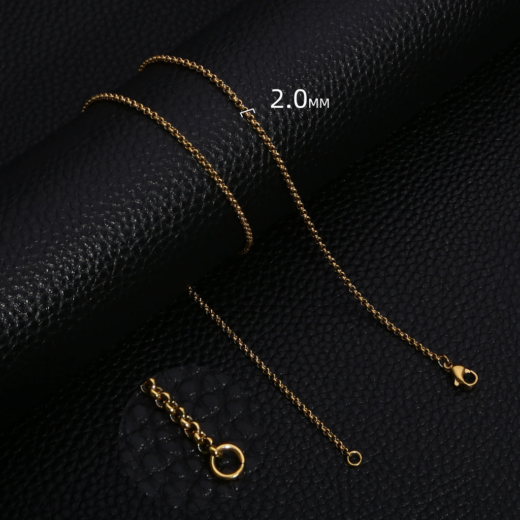 HIYEE Simple Fashion 2-5MM Wide Square BEADS NK Round Chain Necklaces for Men Women Stainless Steel Jewelry 45-70CM Length