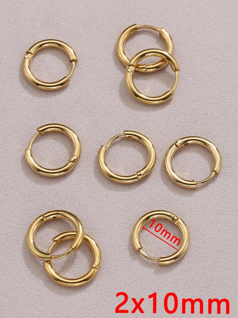 10pcs Gold Color Stainless Steel Ear Hoop Earrings Women Earrings Men Punk Hiphop Gift Fashion Jewelry Piercing Accessories