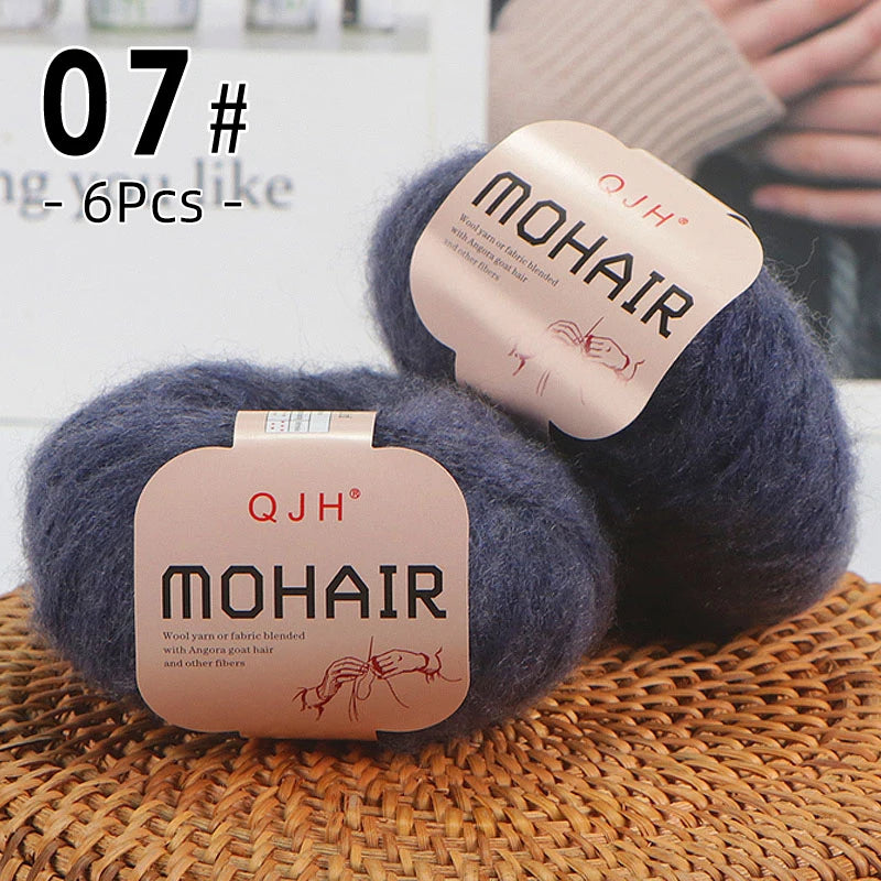 6PCS Soft Mohair Yarn Knitting Angora Yarn for DIY Projects Fluffy Lace Yarn for Sweaters Scarves and Shawls 25g Each