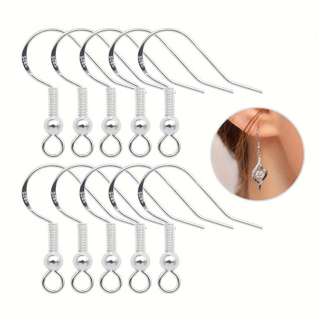 100pcs Sterling Silver Earring Hooks Fashion Ear Wires Fish Hook Earring with Spring Ball for Making Earrings and DIY Jewelry Cr