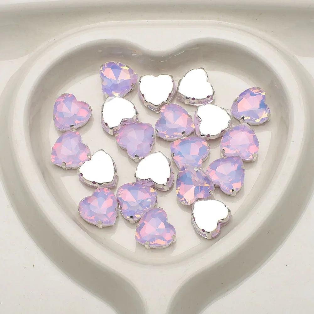10Pcs 14mm Crystal Glass Love Heart Beads Glitter Flatback Silver Claw Rhinestone Crafts Jewelry DIY Making Garment Accessories