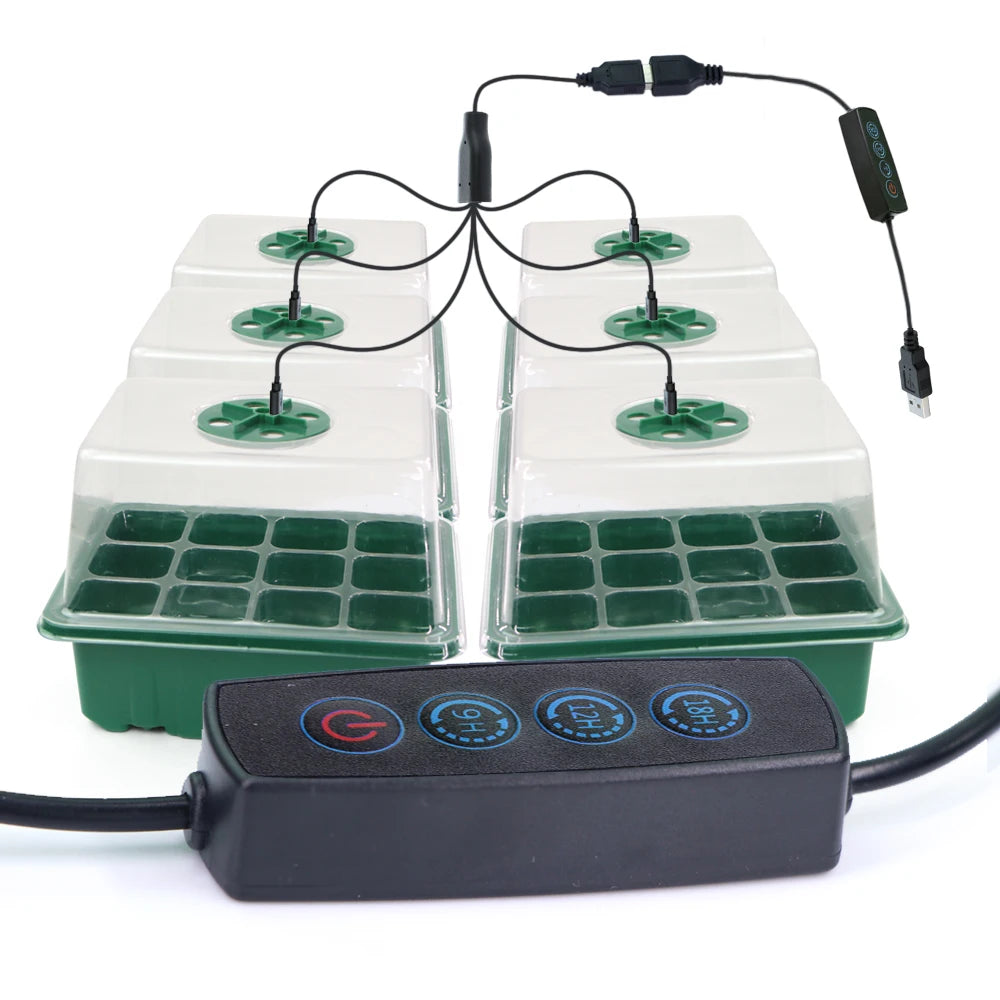 LED Grow Light Nursery Box Plant FlowerSeed Starter Trays Home Greenhouse Growing Lamp 12Cell Seedling Pots Timer Kit Controller