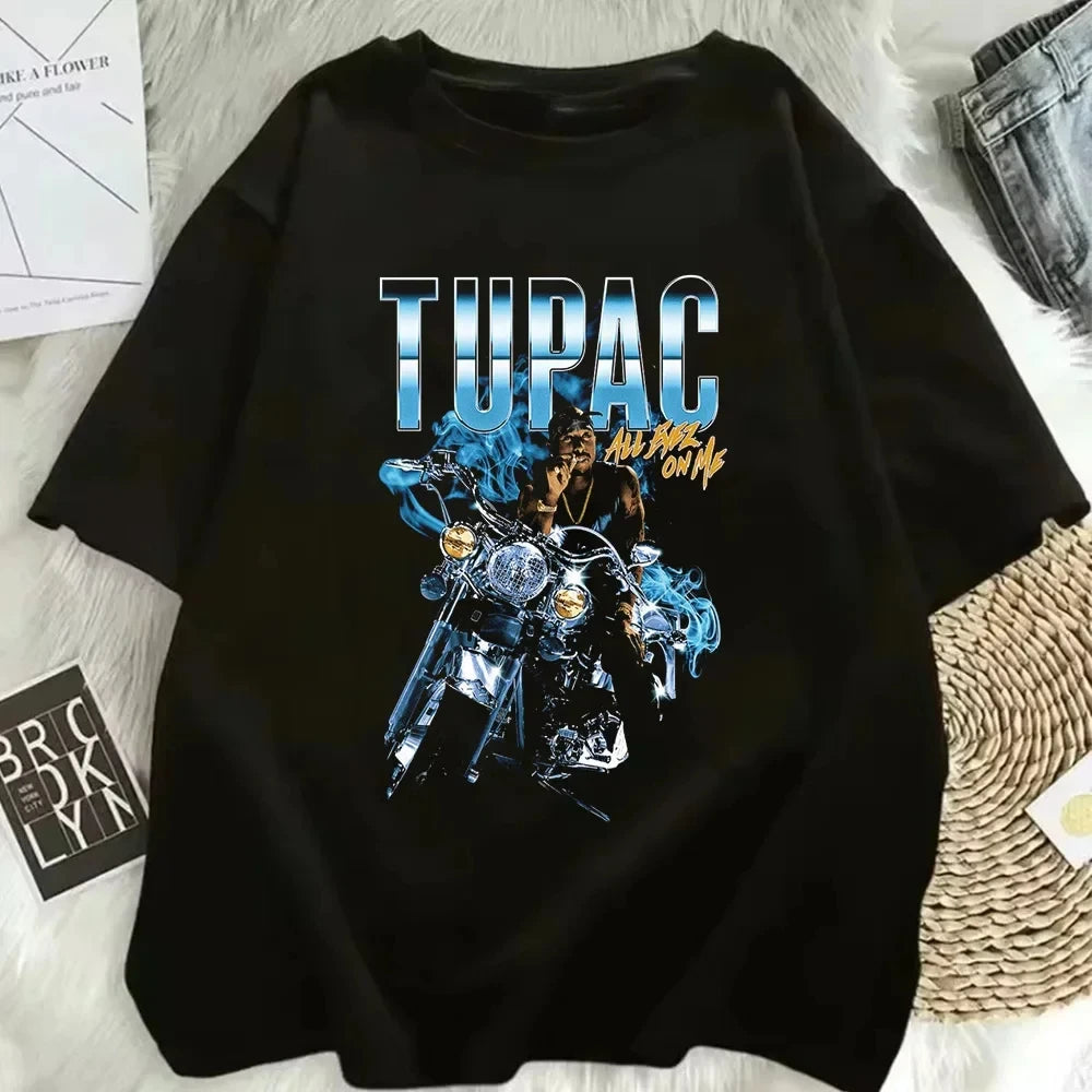 Oversized Tupac Hip Hop T-Shirt for Men and Women Streetwear Short Sleeve Fashion Top