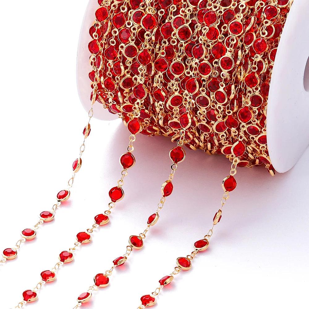 1Meter 6mm Colorful Crystal Beads Beaded Chain Glass Bead Necklace Chain Findings for DIY Bracelet Jewelry Making Supplies