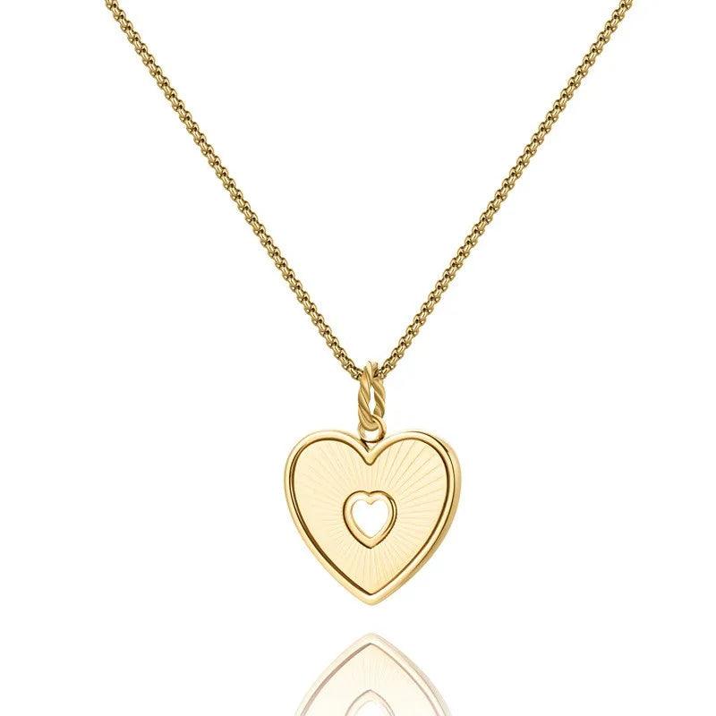 WILD & FREE Trendy Stainless Steel Heart Pendant Necklaces for Women Classic Simple Gold Plated Waterproof Jewelry Gifts