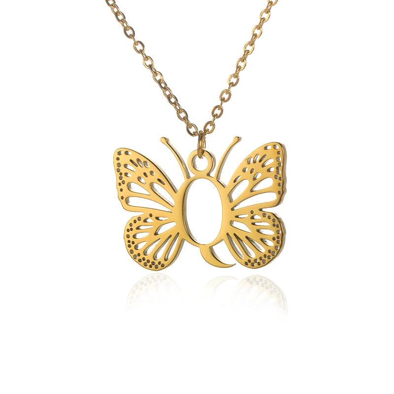 A-Z Initial Letter Collar Butterfly Necklace For Women Butterfly Jewelry Stainless Steel Alphabet Choker Necklace Female Gift