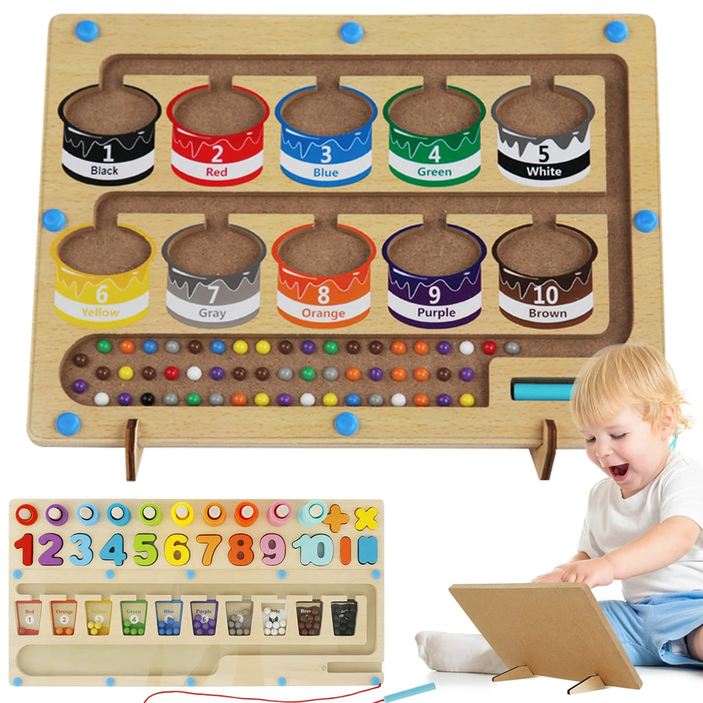 Wooden magnetic counting maze with magnetic pen puzzle magnetic color beads maze fun counting matching game toddler gift