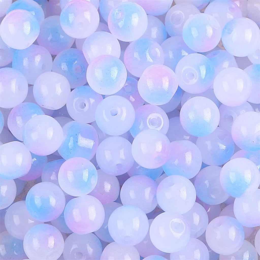 50pcs 8mm Glass Imitation Jade Bead Gradient Double Color Round Bead Handmade DIY Bracelet Necklace Jewelry Making Loose Bead Ma