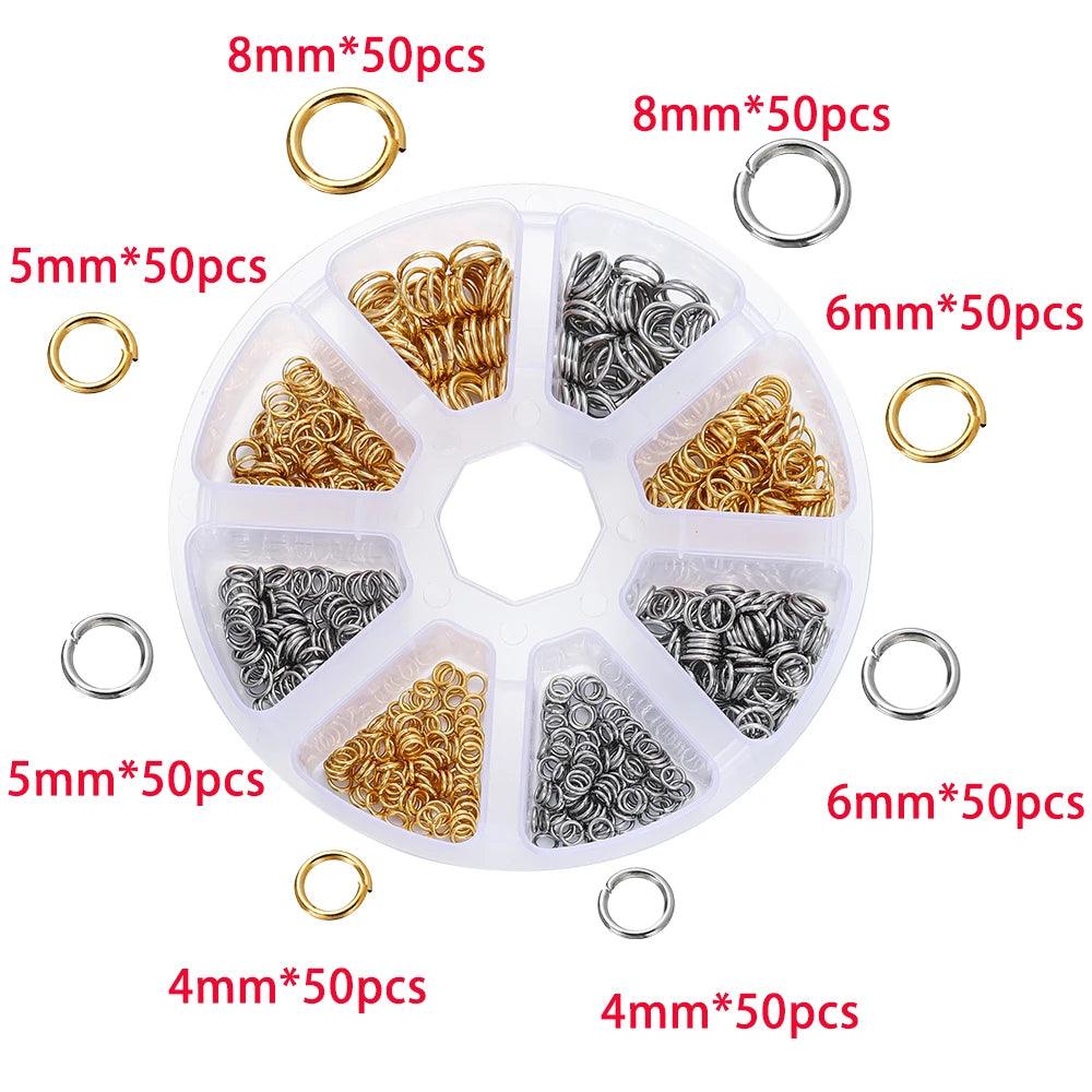 1Box Stainless Steel Lobster Clasps Open Jump Rings Crimp Beads Caps Set For Diy Bracelet Necklace  Jewelry Making Making Kits