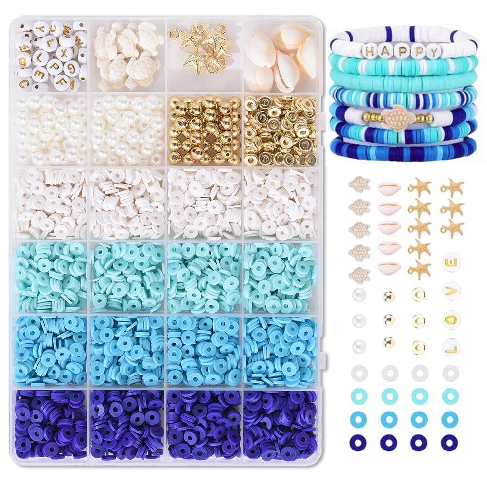 Polymer Clay Bead Set 6mm Blue Flat Bead For Bohemian Bracelet Necklace Making Letter Bead Accessory Kit Diy