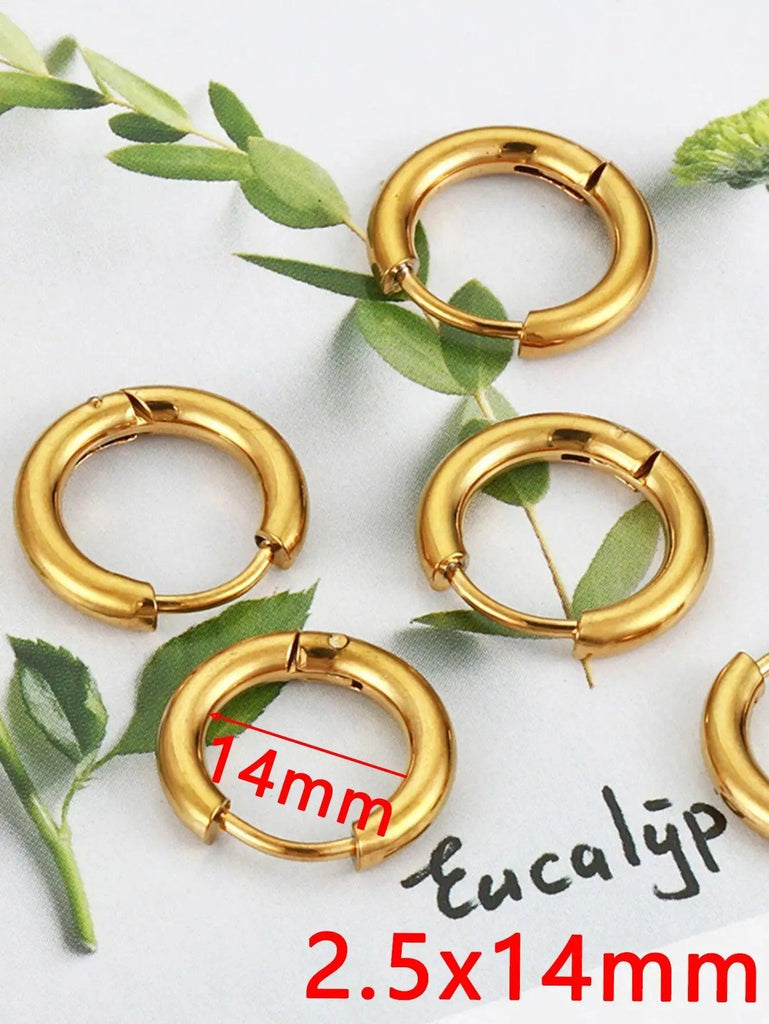 10pcs Gold Color Stainless Steel Ear Hoop Earrings Women Earrings Men Punk Hiphop Gift Fashion Jewelry Piercing Accessories