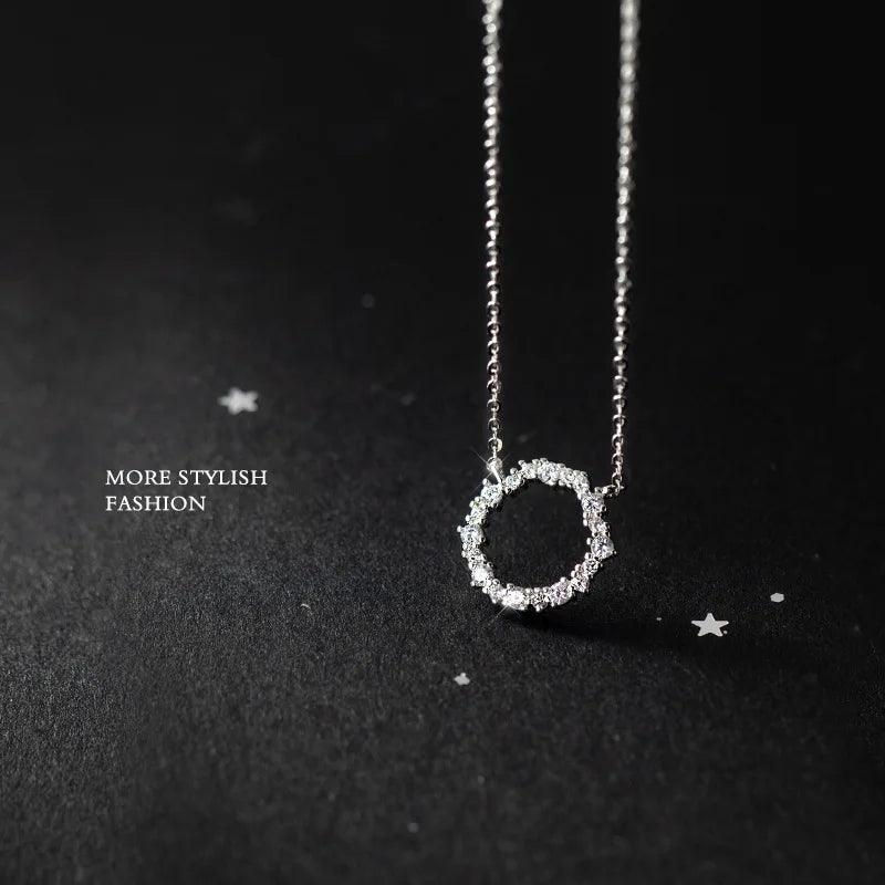 Fashionable Geometric Ring Zircon Temperament Necklace Simple and Niche Temperament Personalized Design Sense Necklace