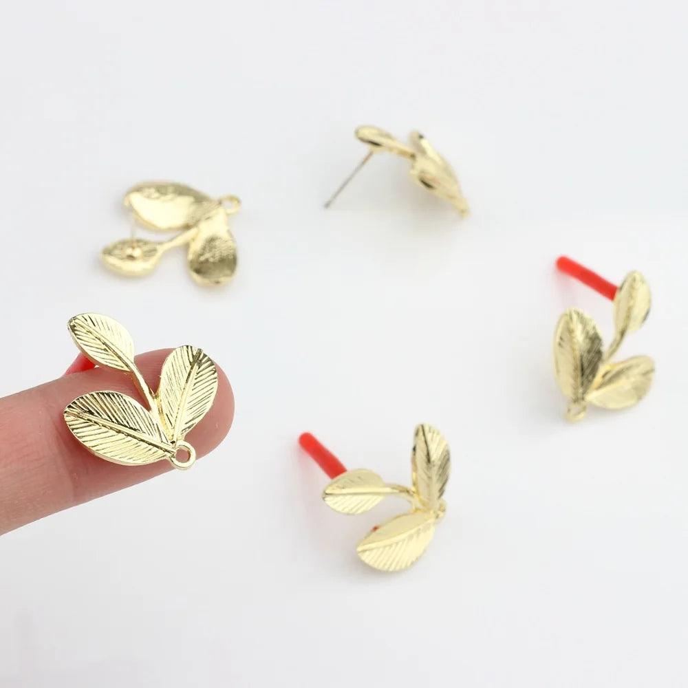 DIY Jewelry Making Accessories - Gold Plated Zinc Alloy Leaf Earring Components for Earrings 6pcs/lot