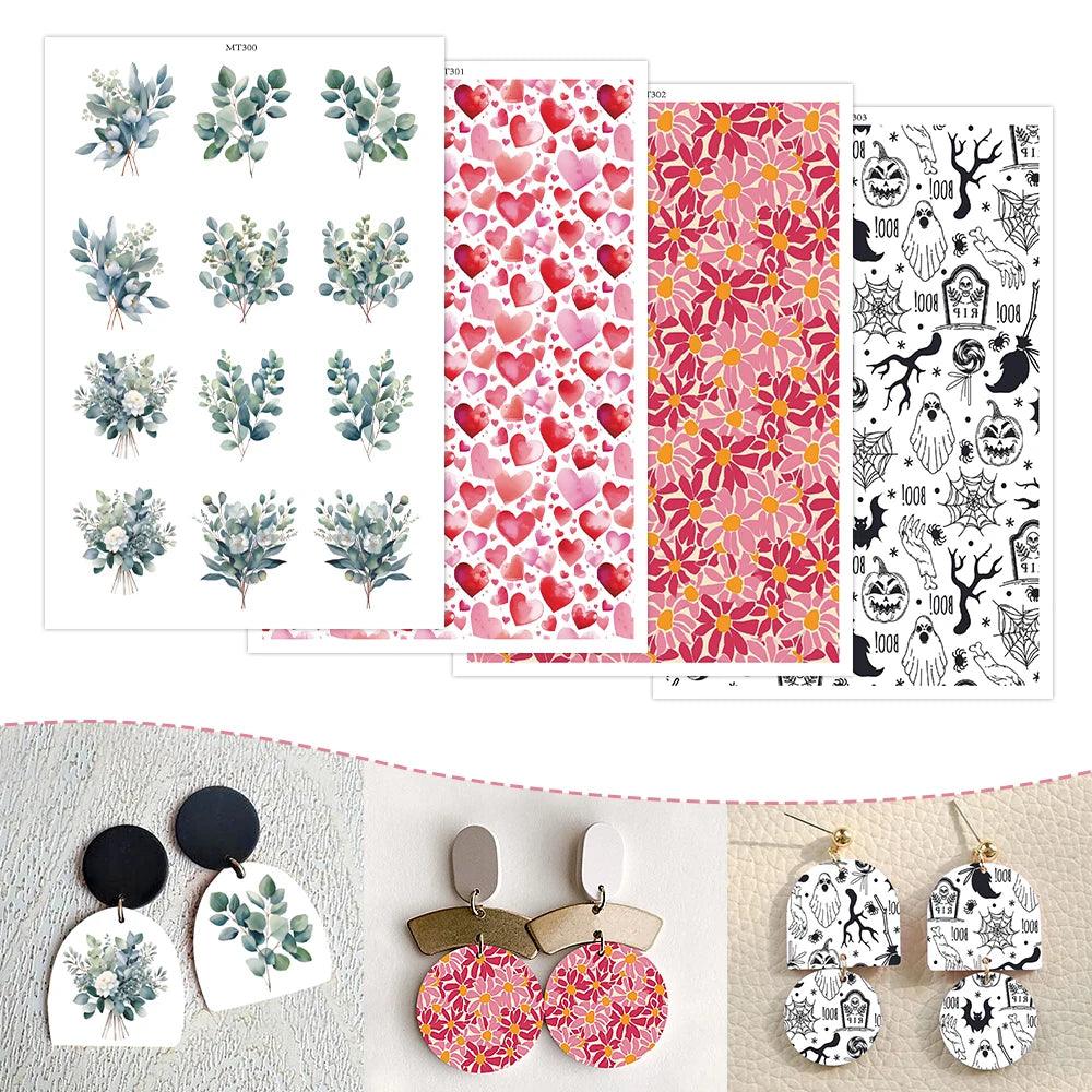 Colored Pattern Flower Heart Halloween Theme Polymer Clay Transfer Paper Water Soluble Disposable Stickers Printing Paper Making