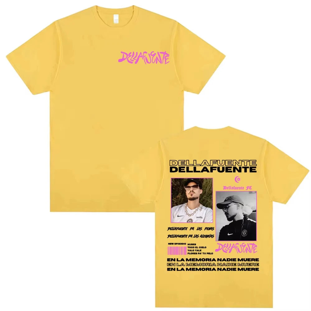 Dellafuente Tour Graphic Cotton Short Sleeve T Shirts for Men Oversized Hip Hop Punk Casual Tops
