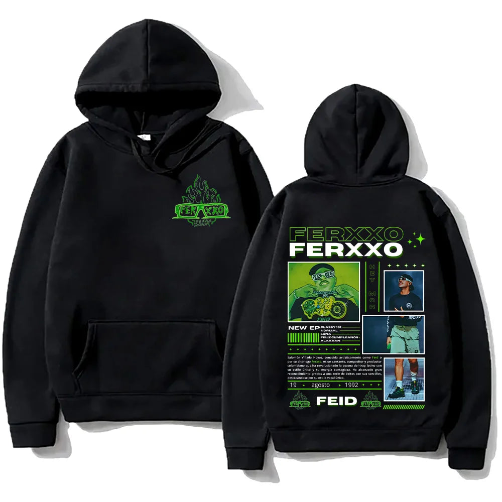 Rapper Feid Ferxxo Hoodies 90s Vintage Hip Hop Style Sweatshirt Unisex Fashion Casual Fleece Hooded New  Aesthetic Streetwear
