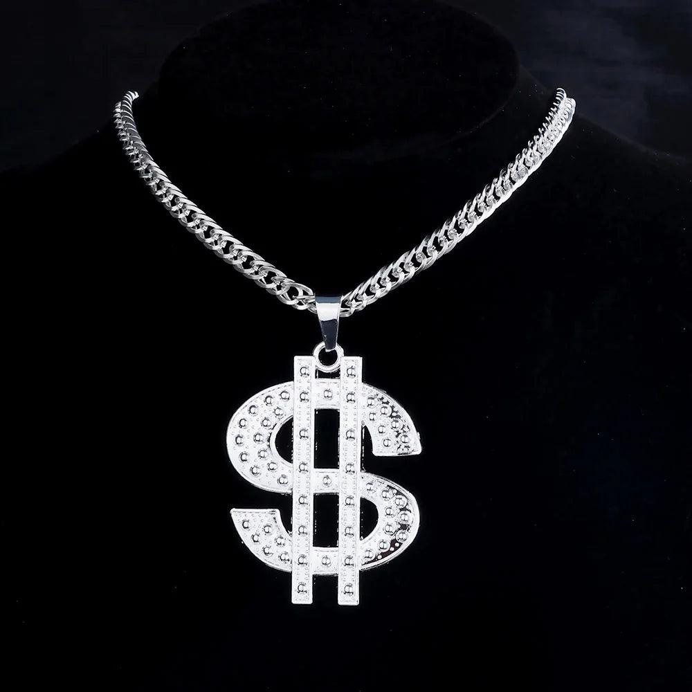Fashion 18K Golden Plated Hip Hop Rock Necklace Stainless Steel US Dollar Money Sign Pendant Necklace Mens Women Jewellery Gift