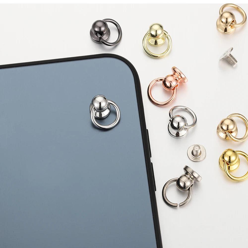 20set Metal Ball Post with O Ring Studs Rivets Nail Screw Back Round Head Spot Spikes Leather Craft Phone Case Decor Accessories
