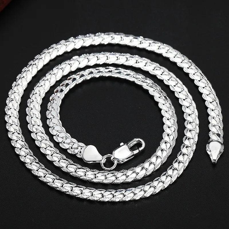 1pcs Silver Plated Necklace Women Simple Hip Hop Style 5mm Full Side Copper Chain Copper Lobster Clasp Jewelry