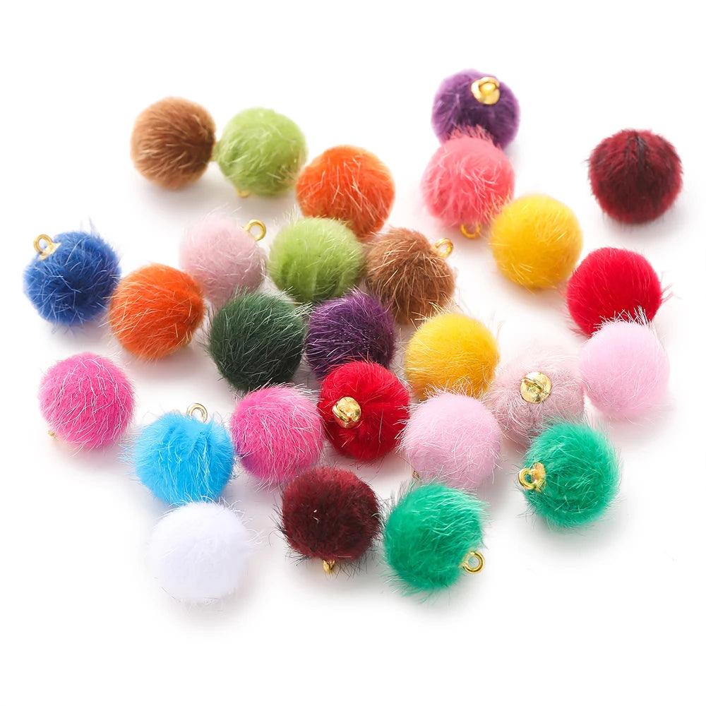 10pcs Plush Fur Covered Ball Beads Charms Pompom Beads Pendant for DIY Necklace Earring Bracelet Pendant Jewelry Making Supplies