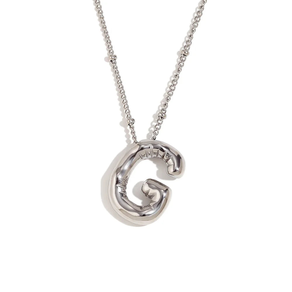 Party Balloon Bubble Alphabet Letter Pendant Necklaces for Women Silver Color Stainless Steel Initials Name Customized Jewelry