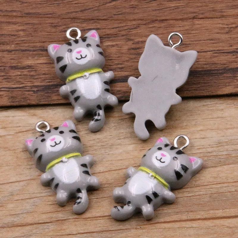 10Pcs 15*29MM 8 Color Kawaii Cat Charms Pendants For Jewelry Making Animal Resin Jewlery Findings DIY Craft