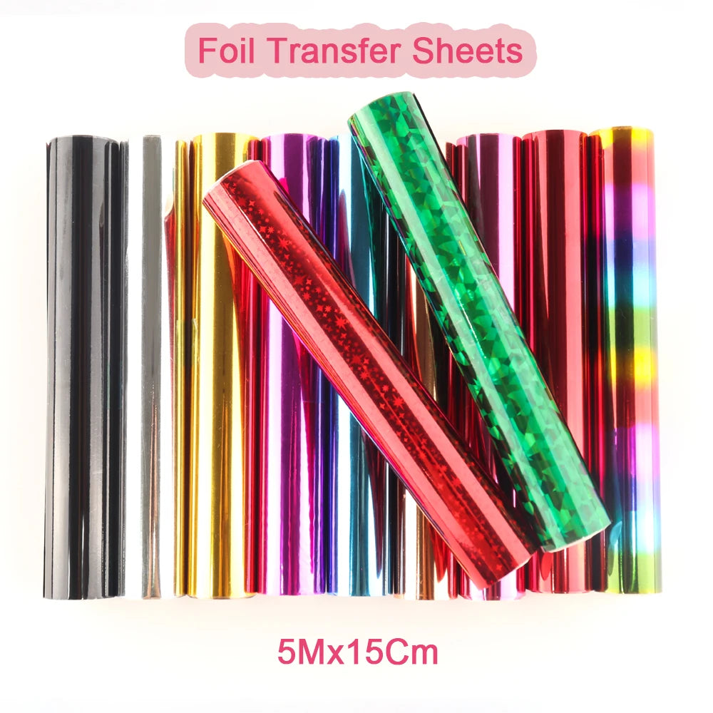 1 Roll 5Mx15CM Heat Activated Foil Hot Stamping Foil Paper Glimmer Foil Holographic  Heat  Foil Transfer Sheets for DIY Crafts