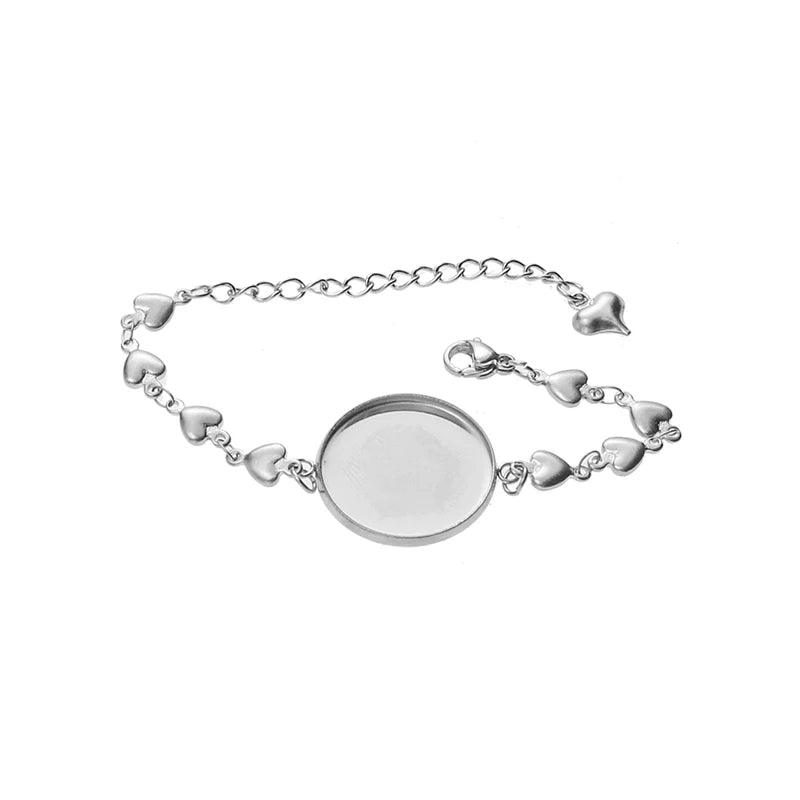 5pcs Stainless Steel Bracelet Blank Base Round Cabochon Cameo Bezel  for Bangles DIY Jewelry Making Supplies