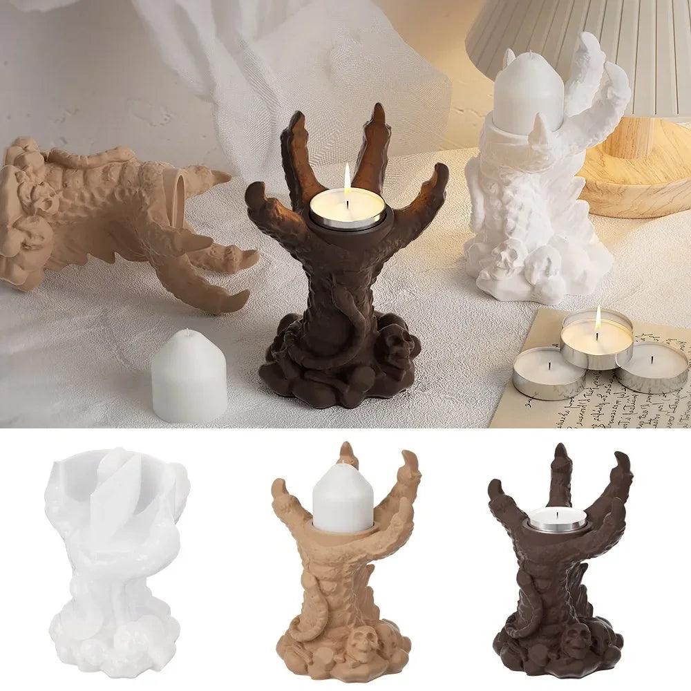 Concrete Skeleton Hand Candle Holder Silicone Mold DIY Gypsum Cement Dragon Claw Candle Holder Silicone Resin Mold