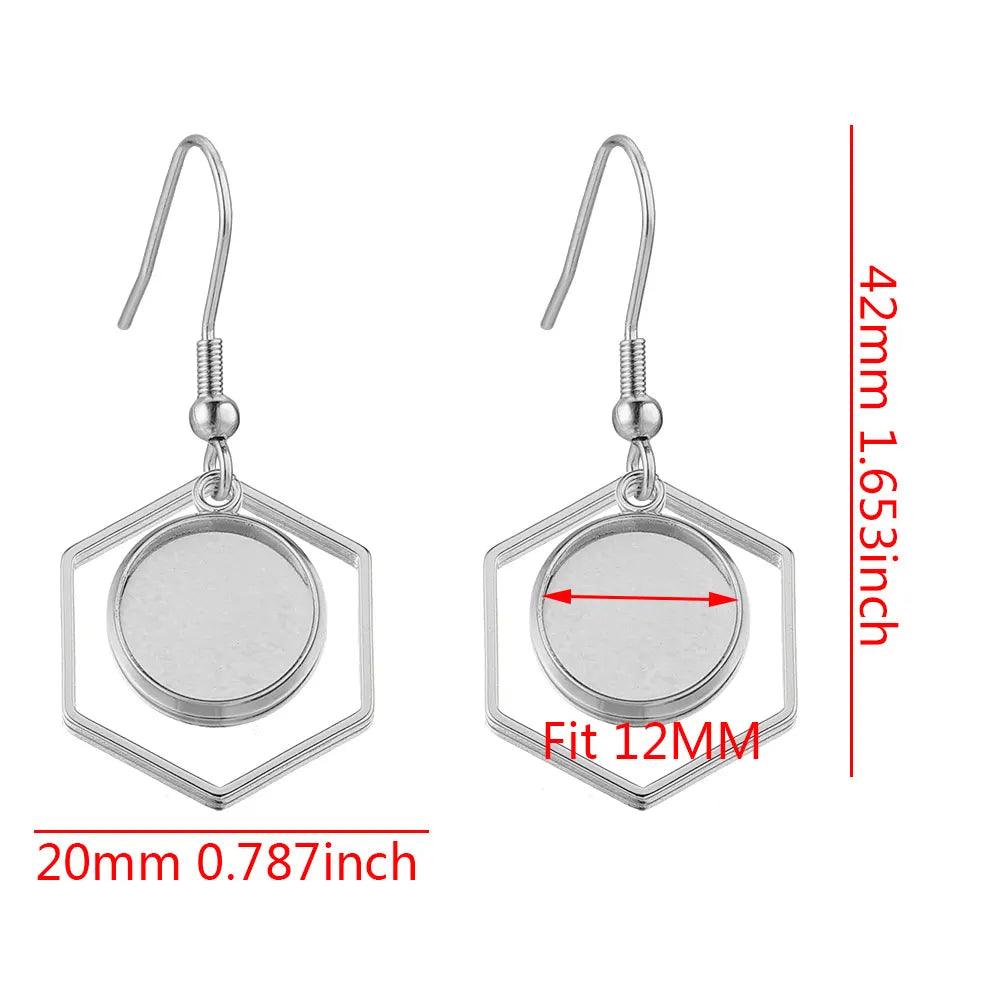 10Pcs Stainless Steel Blanks Hooks Earring Bezel Base Flat Round Ear Wire Pendant Trays Setting for Jewelry Making DIY Craft
