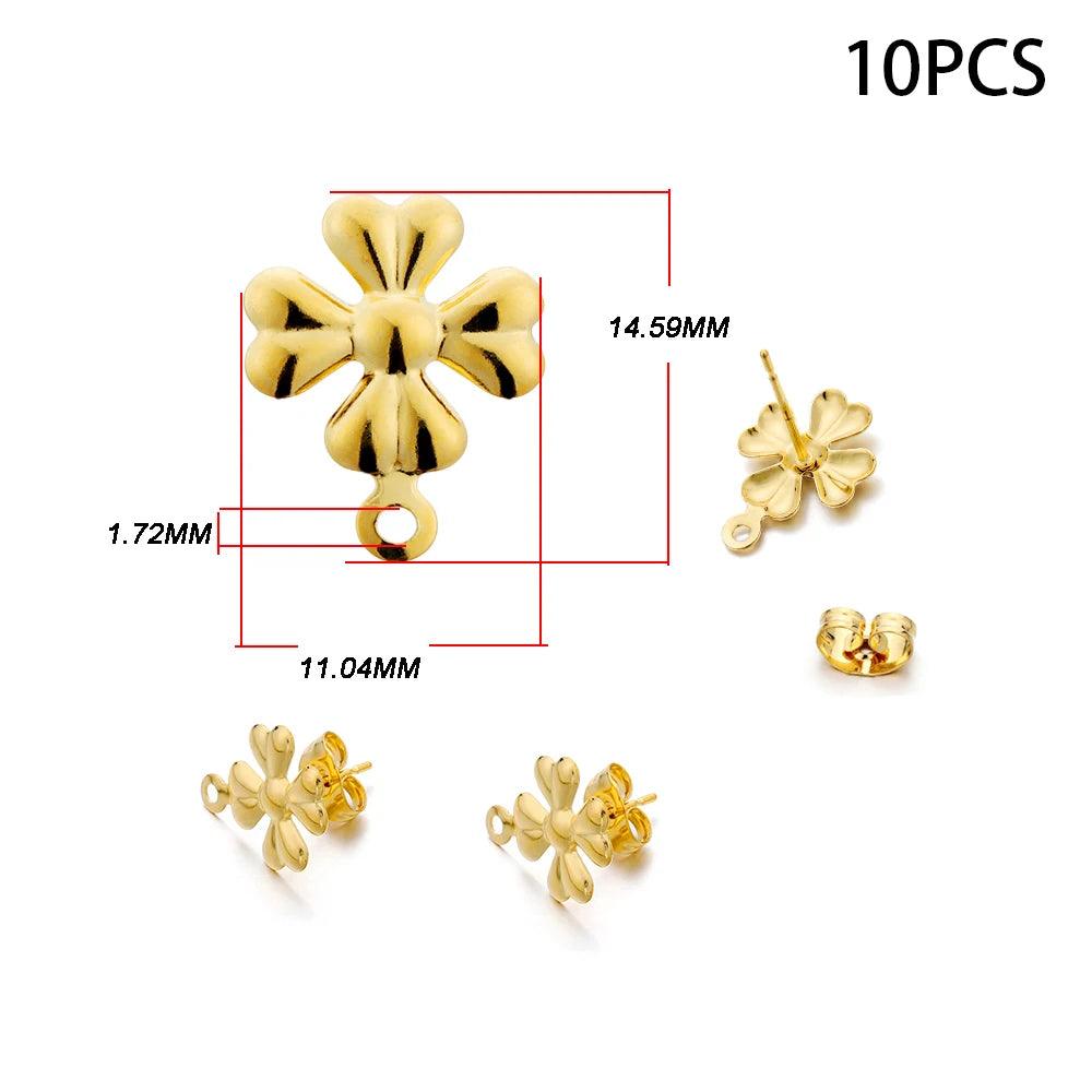 10-20pcs Stainless Steel Blank Earring Stud Golden Earrings Base With Earring Plug Connectors For DIY Jewelry Making Accessories
