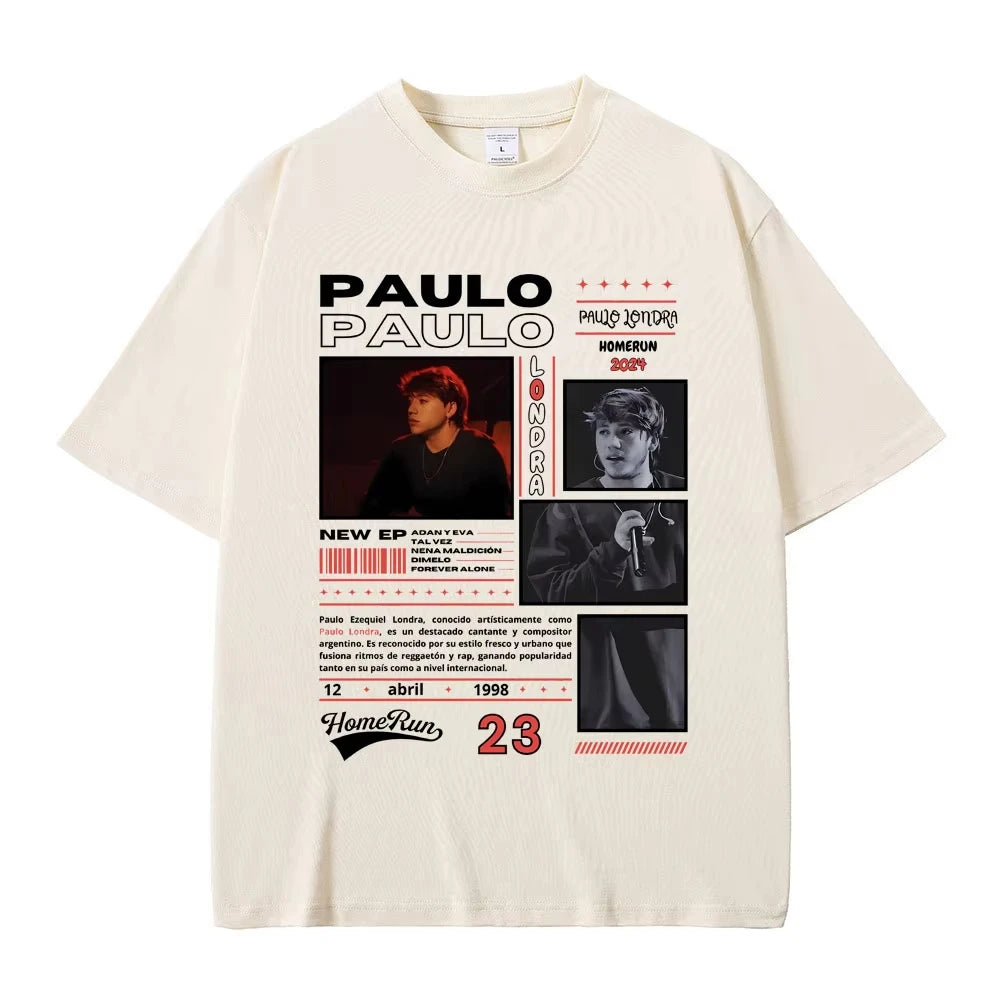 Trend Rapper Paulo Londra Homerun Album T-shirts Mens Women Fashion Hip Hop Oversized T Shirt Casual Cotton Short Sleeve T-shirt