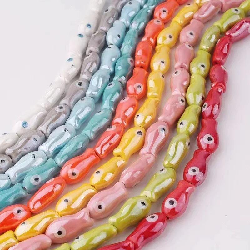15/30PCS Ceramic Beads For Jewelry Making DIY Handmade Fish With Bead Can Be Used As Bracelet Accessories Stylish Jewelry Charms