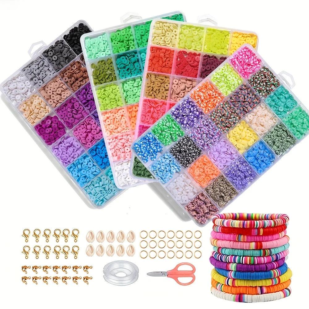 2400 pieces of polymer clay bead bracelet making kit, a variety of different combinations can be made with shell clasp lobster c
