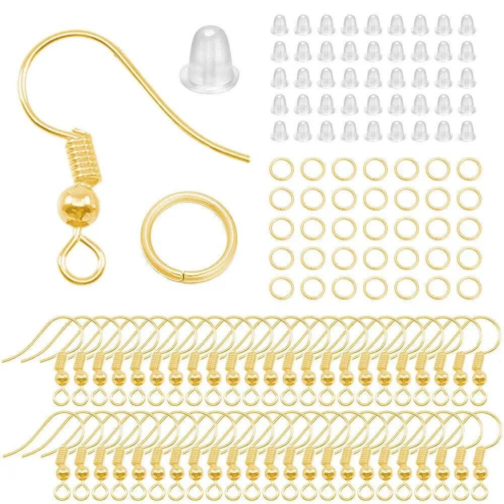 300pcs Earring Making Kit with Jump Rings and Clear Rubber Earring Backs, DIY Jewelry Making Hypoallergenic Earring Hooks