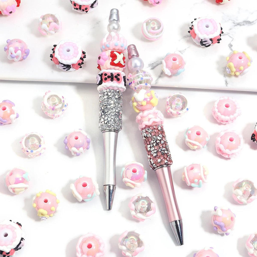 5 Pcs Acrylic Beads Pink Series Hand Painted Loose Spacer Charm Bead for DIY Bracelet Phone Chain Pen Jewelry Making Supplies