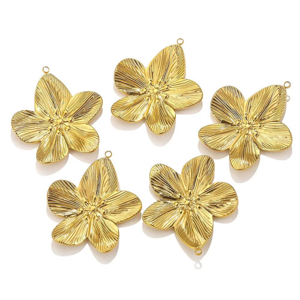 5pcs Stainless Steel Flower Pendant For Jewelry Making PVD Gold Plated Earrings Necklace Charms Jewellery Findings Accessories