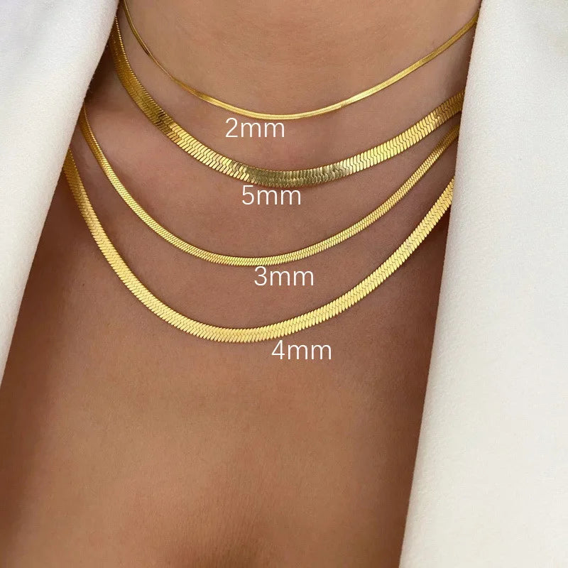 New Fashion Unisex Snake Chain Choker Necklace Stainless Steel Herringbone 2/3/4/5mm Gold Color Chain Necklace For Women Jewelry