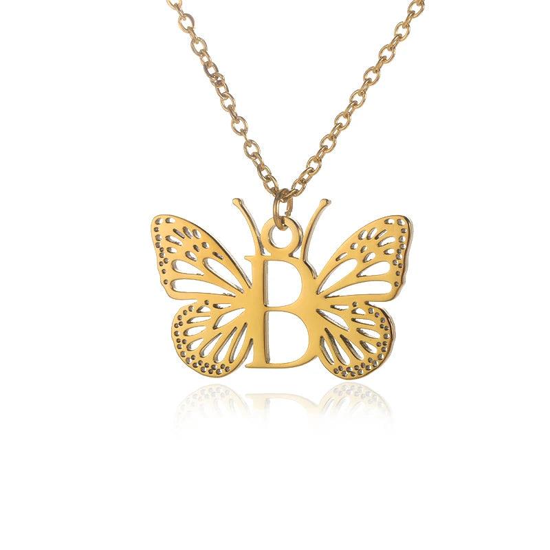 A-Z Initial Letter Collar Butterfly Necklace For Women Butterfly Jewelry Stainless Steel Alphabet Choker Necklace Female Gift