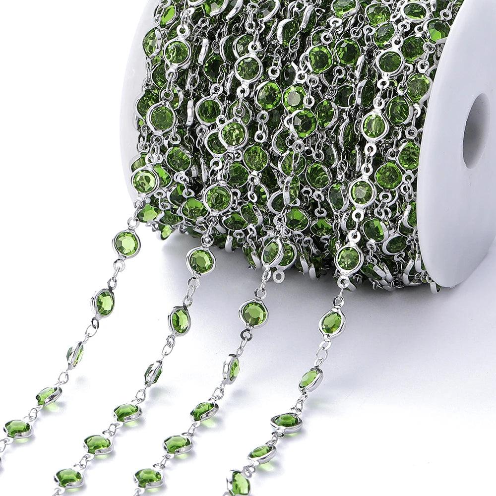 1Meter 6mm Colorful Crystal Beads Beaded Chain Glass Bead Necklace Chain Findings for DIY Bracelet Jewelry Making Supplies