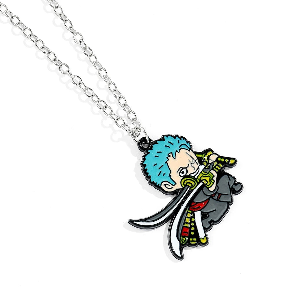 Anime ONE PIECE Necklace Cartoon Figure Monkey D Luffy Roronoa Zoro Metal Badge Pendant Necklace Collar Jewelry Accessories