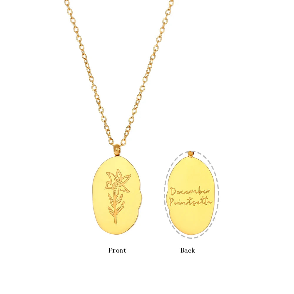 E.B.belle Tarnish Free Irregular Personality 12 Months Flower Pendant Necklace Stainless Steel Gold Plated Birthstone Necklace