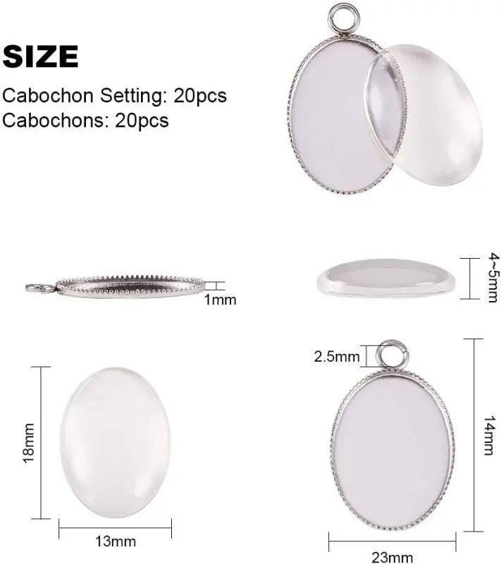 40pcs Bezel Pendant Tray Blanks - 20pcs Oval Photo Charms with 20pcs Glass Cabochons Dome for Bouquet Bridal Wedding Brides