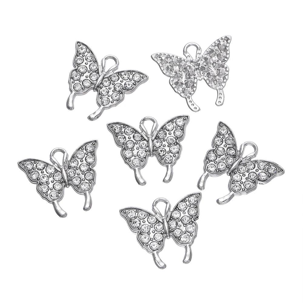 10pcs/Lot Alloy Butterfly Pendants with Crystal Rhinestone Charms for Necklace Earrings DIY Jewelry Making Findings Accessories