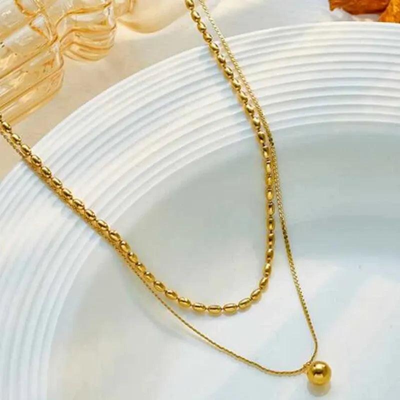 Gold Color Heart Tree Pendant Women Necklace Crystal Stone Round Cross Charm Double Layer Trendy Valentines Necklace Jewelry