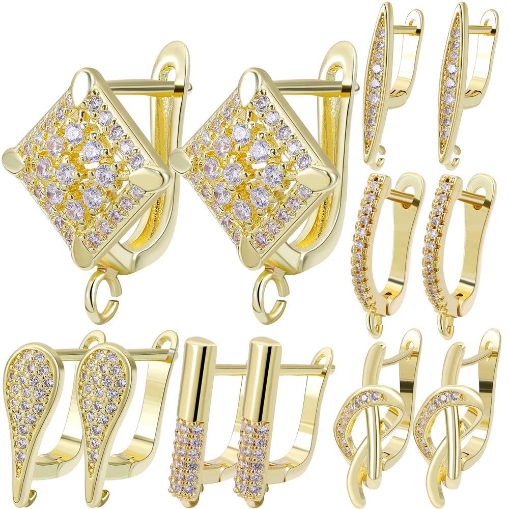 Juya Handmade 18K Real Gold Plated Earwire Fasteners Earring Hooks Accessories For DIY Women's Anti-Allergy Earrings Making